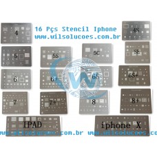 Kit Stencil Iphone X/8/7/6s/6/SE/5S/5C/5/4S/4/iPad 16 pçs